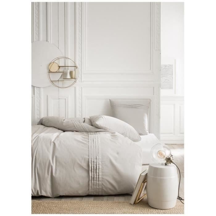 Parure de lit 240X260 2 personnes Percale uni gris PREMIUM