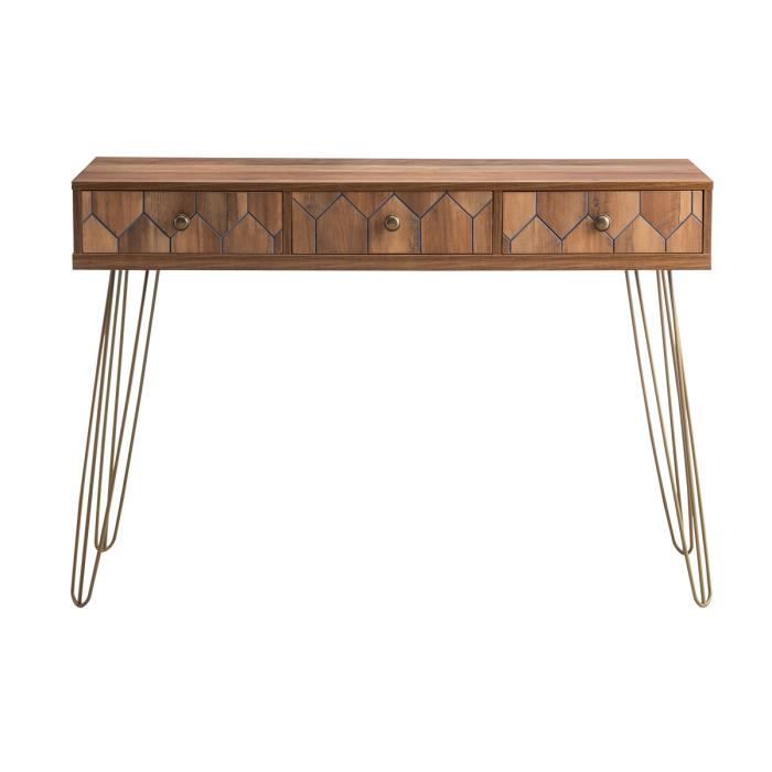 Console coloris Bois - Noir en MDF - L. 115 x P. 39 x H. 79,50 cm