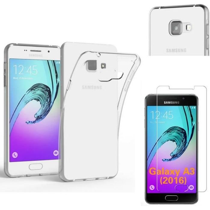 Coque Samsung Galaxy A3 2016 A310 - Silicone Transparent + Verre Trempé Film Protection Ecran [Phonillico®]