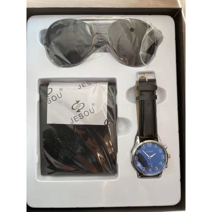 RMEGA - Montre Homme Coffret Cadeau Homme - Portefeuille - Lunettes de soleil - Montre Quartz Etanche - Personnalité - Noir
