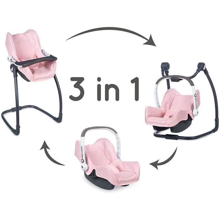 Smoby - Bébé Confort - Siège + Chaise Haute 3 en 1 - Pour Poupons et Poupées - Fonction Balancelle