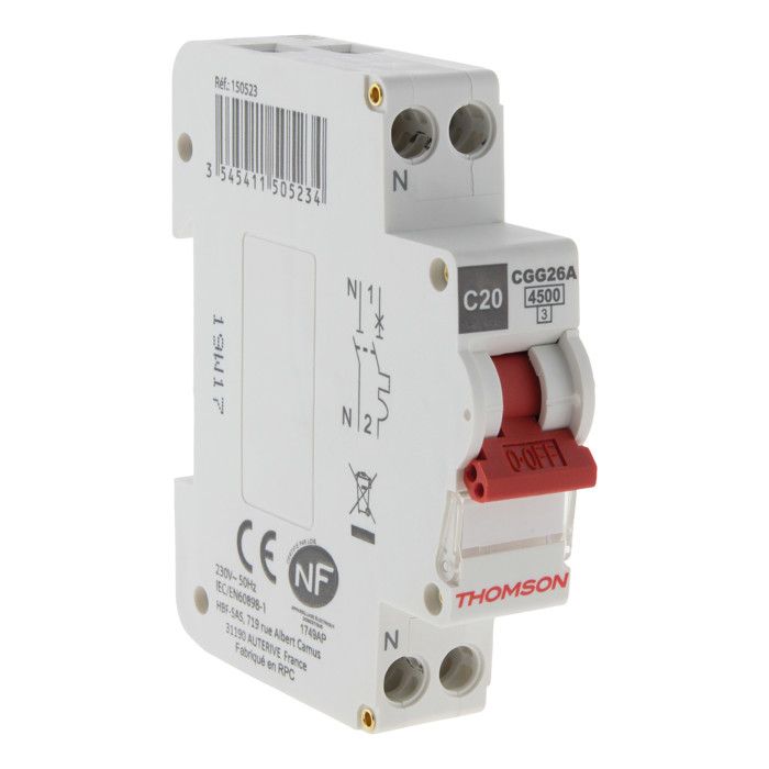 THOMSON Disjoncteur à vis PH+N - 20A NF - Pouvoir de coupure 4.5KA