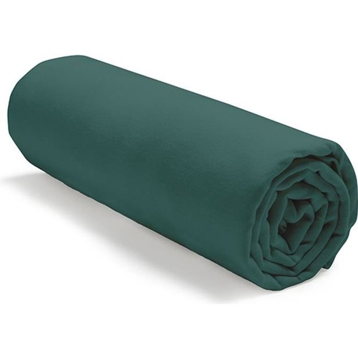 TODAY Drap housse jersey 100% coton - 140x190 cm - Vert émeraude TODAY