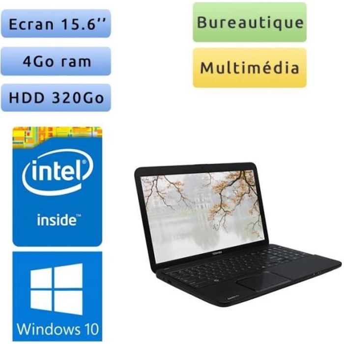 Toshiba Satellite Pro C850-10R - Windows 10 - 1.6Ghz 4Go 320Go - 15.6 - Webcam - Ordinateur Portable PC Noir