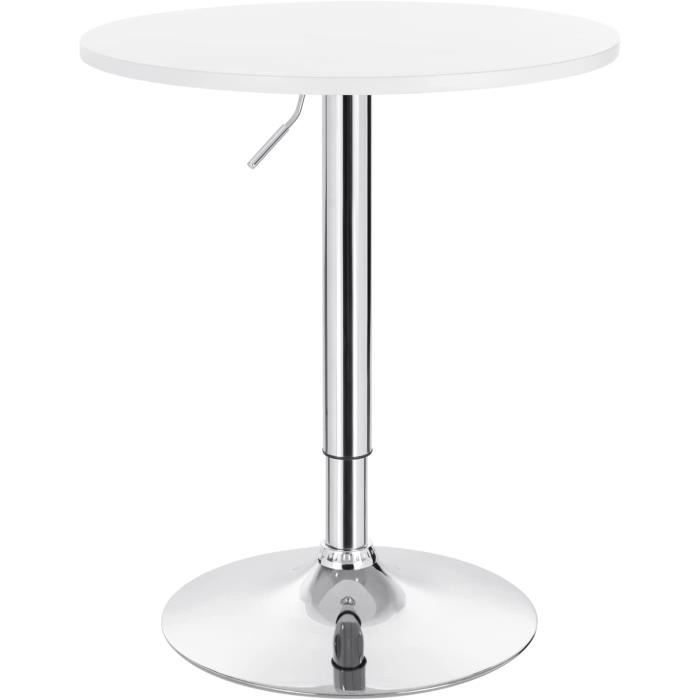 WOLTU 1 X Table de bar en MDF avec pied, Table ronde, Hauteur réglable, Blanc
