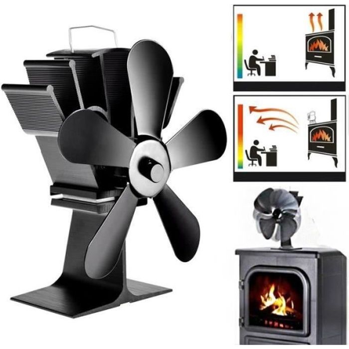 GM28182-NEUFU Ventilateur De Poêle à Bois De 5 Lames Cheminée Écologique Supérieure De Brûleur À Bois De Rondin Alimenté Thermiq