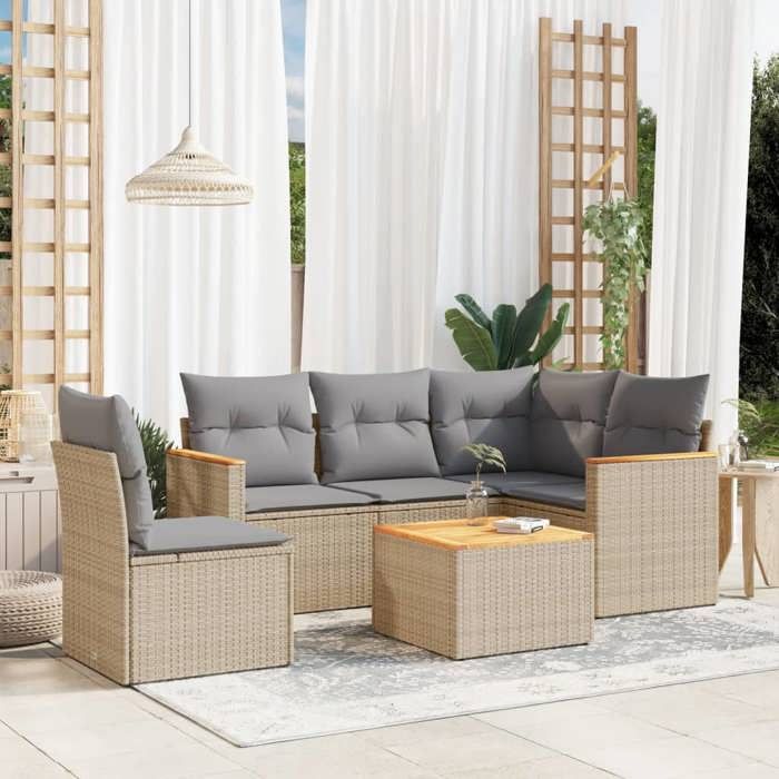 vidaXL Salon de jardin avec coussins 6 pcs beige résine tressée 3258384