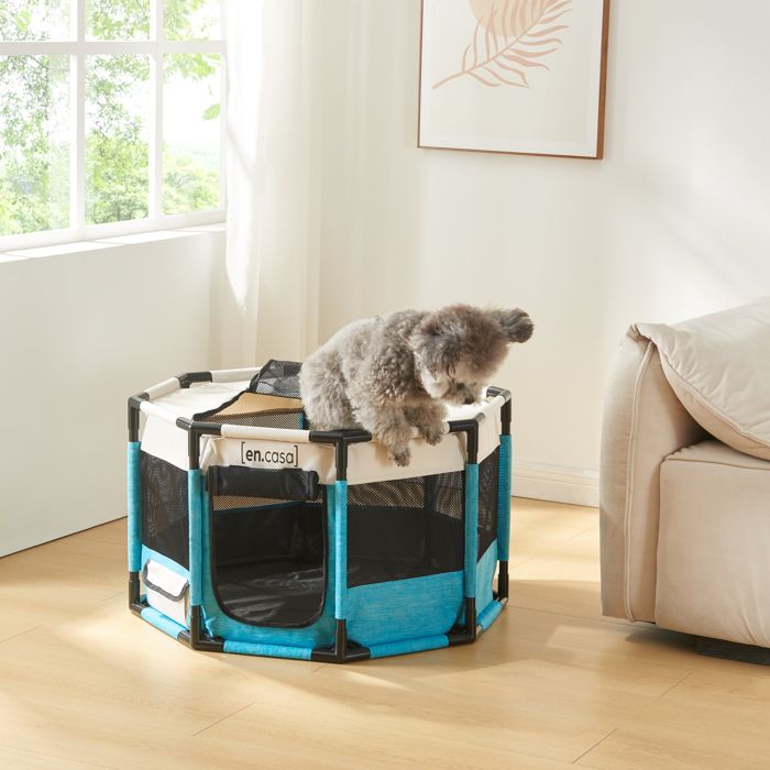 Parc pour chiens Nærøysund 112 x 112 x 62 cm bleu beige