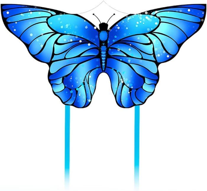 Simxkai Cerf-volant papillon pour enfants et adultes, facile à voler pour les débutants, coloré et bleu
