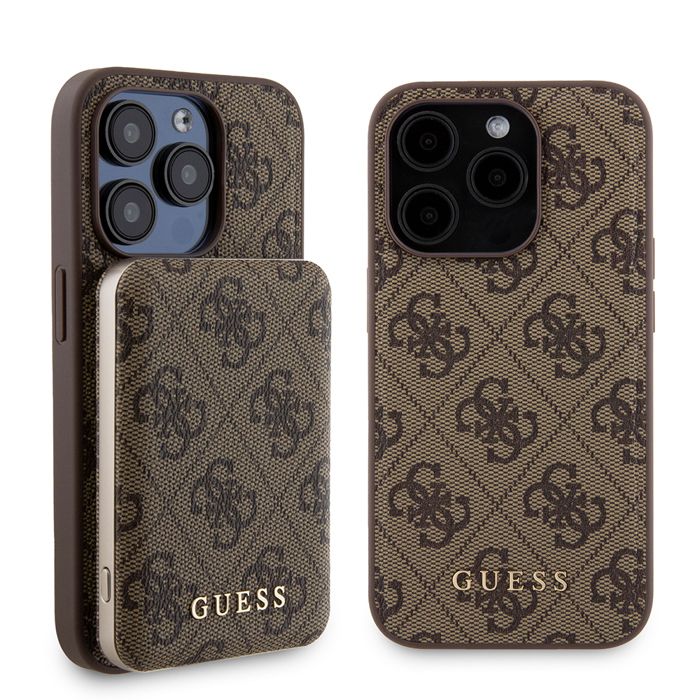 Coque + batterie externe Guess Hardcase Powerbank MagSafe 5000 mAh pour iPhone 15 Pro - Brown