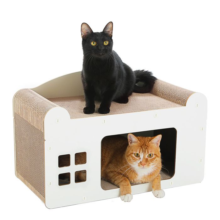 Comparer les prix de PAWZ Road Griffoir en Carton pour Chat, Maison de Grattage 2 en 1 avec Coussin Griffoir, 55x27,5x35cm, Blanc