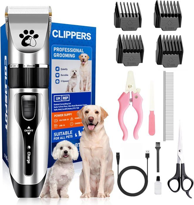 Meilleurs prix pour Tondeuse professionnelle sans fil pour chientondeuse à faible bruitrechargeable avec 4 peignes de guidagebrosses de nettoyage