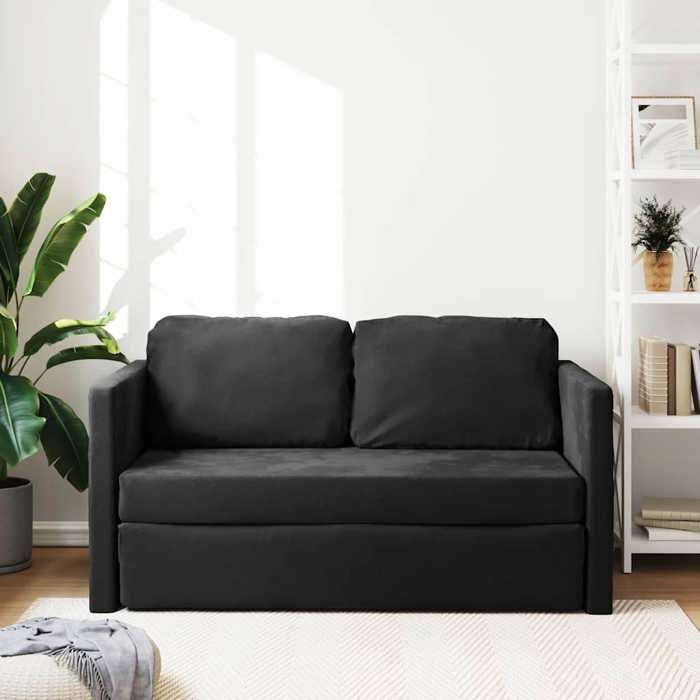 Remise CLIC-CLACCanapé Lit Convertible 2 Places 2 en 1 noir 122 x 204 x 55 cm velours JILIMAISON2025 34303798