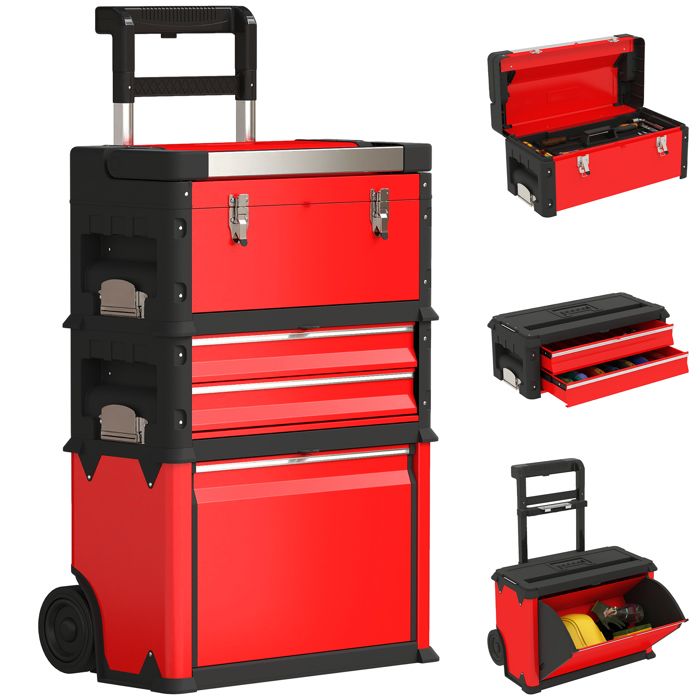 Mini Boîte à Outils Portable – 3 Tiroirs, Acier Bleu, Empilable, à Verrouillage Magnétique