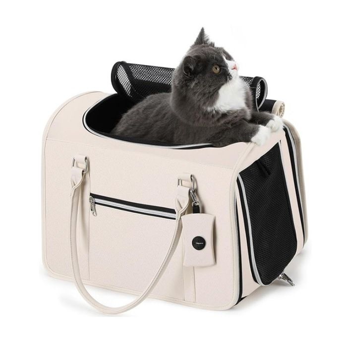 Comparer les prix de Sac de Transport pour Chat - Design Stylé Sac Transport Petit Chien Forte durabilité Léger Sécurisé et ConfortableBlanc cassé