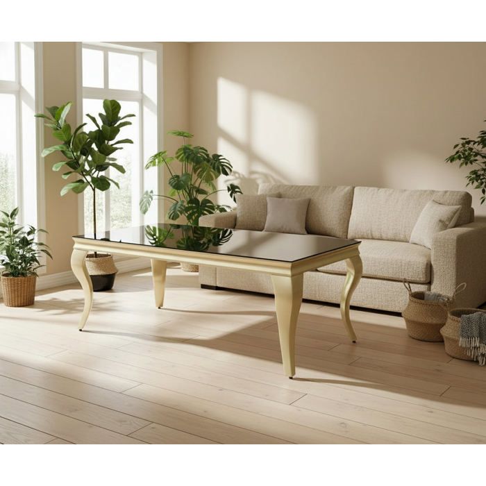 Table basse BAROQUE Gold 120x60x45 cm – Plateau Noir