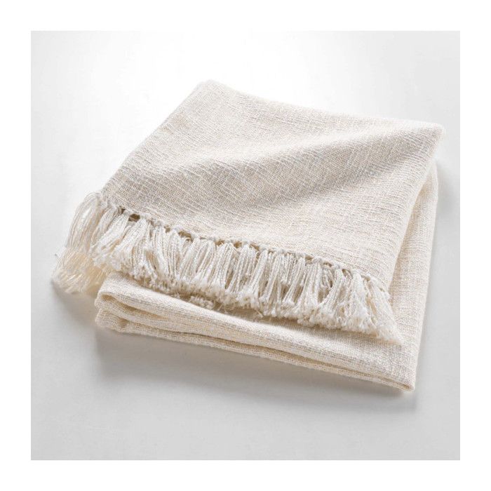 Plaid Ziggy 125x150 cm Ivoire – Coton Polyester & Fils Métallisés Franges