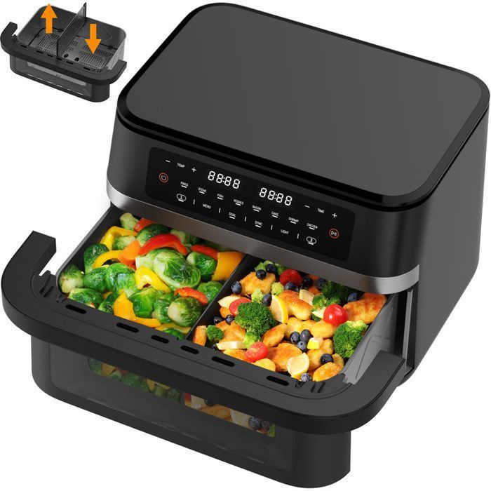 Air Fryer Dual Zone 11 L  Friteuse Airfryer 2950 W avec séparateur amovible écran tactile 8 en 1 compatible lave-vaisselle - Aoucheni