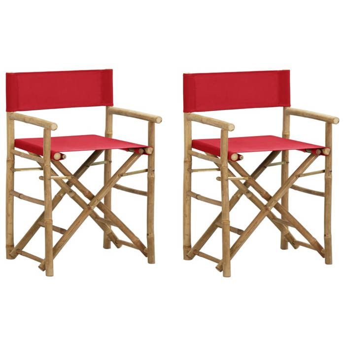 SALE 2025Chaises pliables de directeur - lot de 2 - Fauteuils de Jardin - Rouge Bambou et tissu - 60x45x88 cm106 Kg 6017