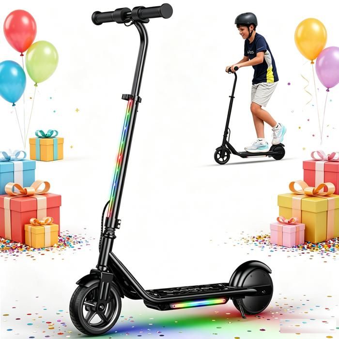 Trottinette Électrique Enfant 6’’ K2Pro-3 Vitesses (5/10/16 km/h)-150W-26 Ah-LED Multicolores-Cadeau For kids 6-12 ans-Noir