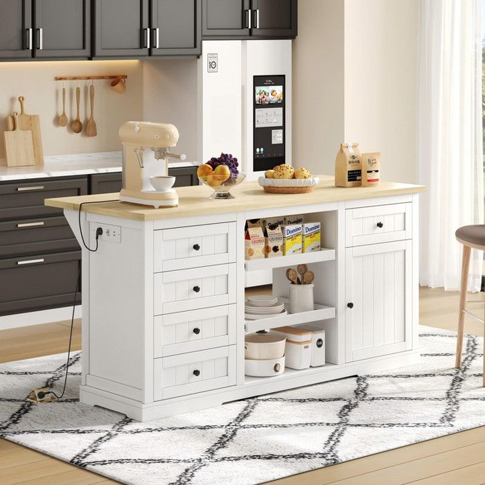 Buffet - Armoire-bar - Plaque rabattable - Prises intégrées - Blanc - 150×65×75 cm