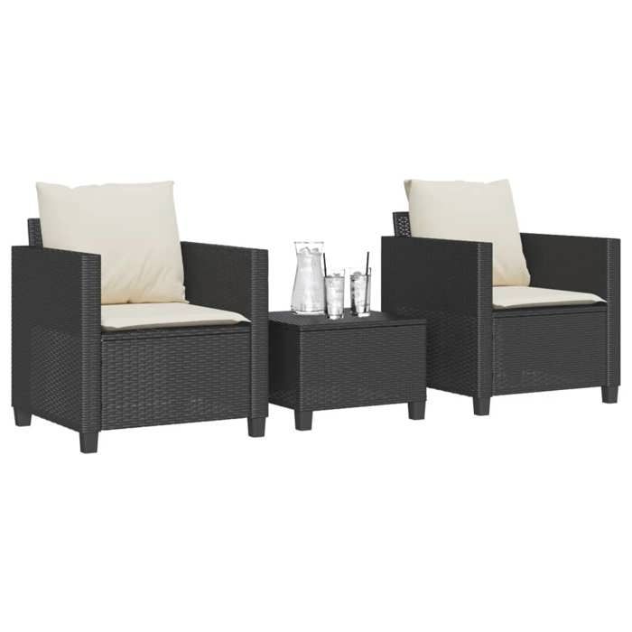 “RabaisEnsemble de bistro 3 pcs - Table de salon salle à manger + 2 Chaises de jardin - avec coussins noir résine tressée SOLO25488