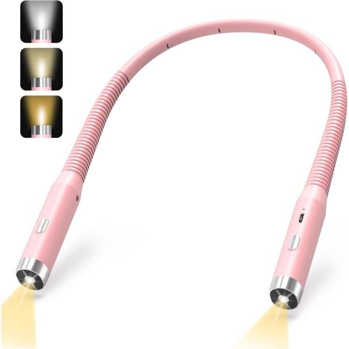 Lampe de lecture rechargeable - PZCC - 3 Couleurs - Flexible tour de cou - Batterie 1000mAh - LED anti-éblouissement