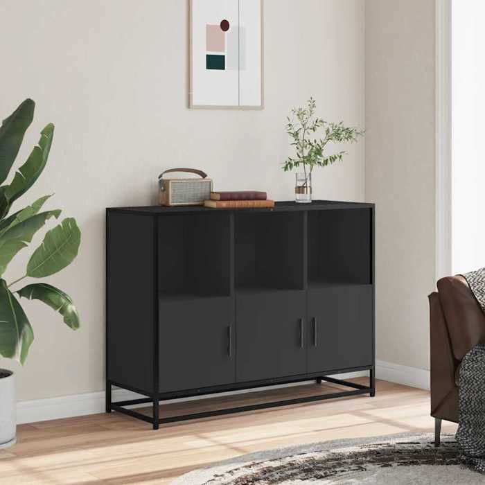 Buffet en bois dingénierie - vidaXL - Noir - 100x35x76 cm - Capacité 80 kg - Assemblage requis - Style industriel