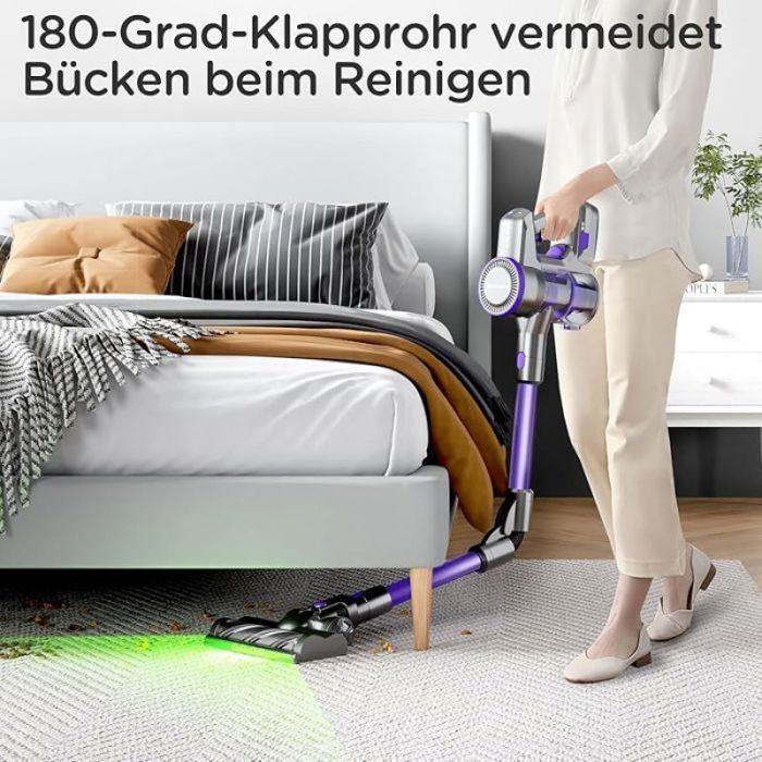 Aspirateur Balai sans Fil 45kPa / 550W / 60Min Tube Pliable Poils danimaux / Tapis / Sols Durs