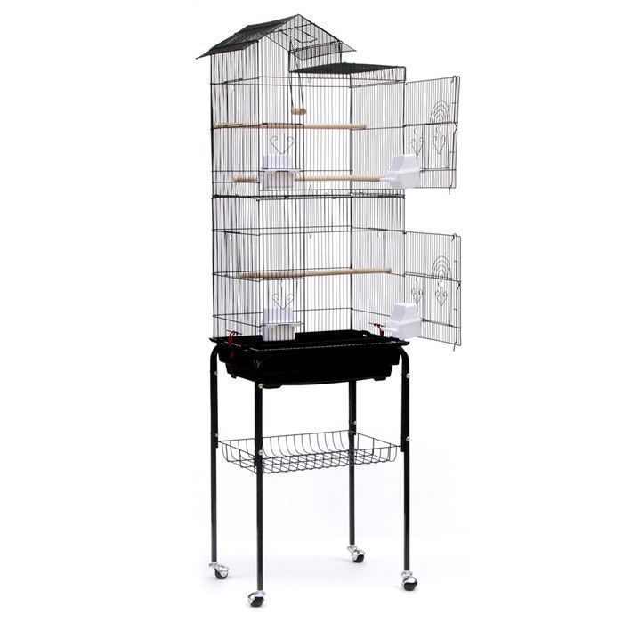 Cage à Oiseaux sur Pied à roulettes - LVHCMFOHM - Volière pour Perruche Canari - Design Maison - 46x355x1585 cm - Noir