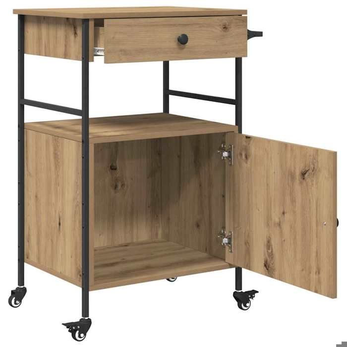 Soldes Printemps Chariot de cuisine - BURKE - Desserte cuisine - Chêne artisanal et noir 56x43x89.5 cm DD263