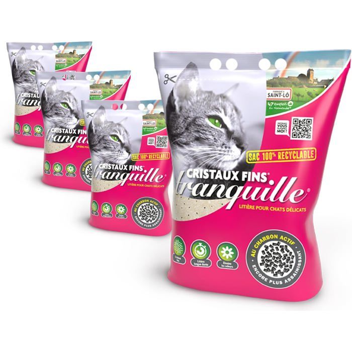 Meilleurs prix pour Litière en silice à cristaux fins avec charbon actif ultra absorbante anti-odeurs sans poussière lot de 4 x 37 L