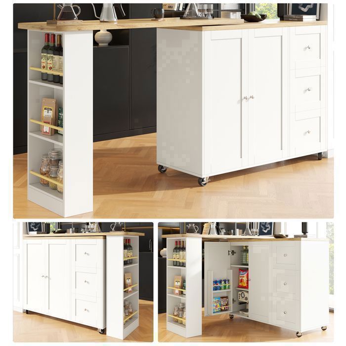 Meuble Bar Mobile - avec Buffet et 2 Tiroirs - MERAX - Table de Repas Extensible 135–203 cm - Pivotante 360° sur Roulettes Meuble Bar Mobile - avec Buffet et 2 Tiroirs - MERAX - Table de Repas Extensible 135–203 cm - Pivotante 360° sur Roulettes