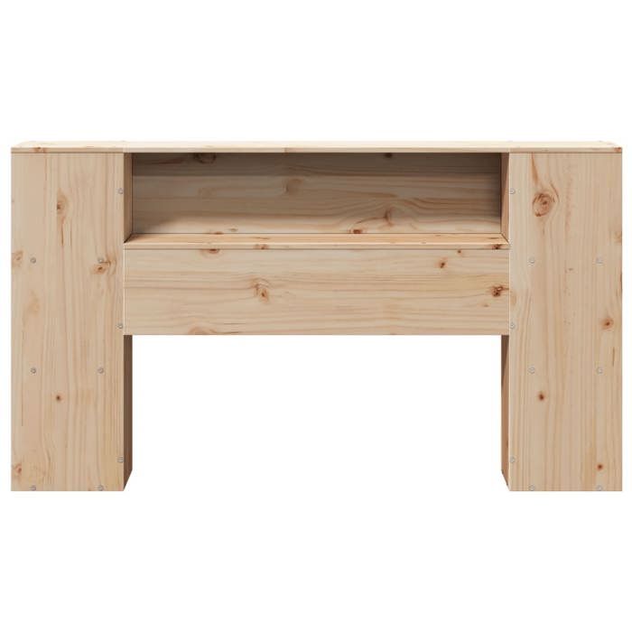 Tête de lit avec rangement - MEUBLECHIC - Bois massif de pin - 135 cm - 141x24x82 cm - 7 compartiments - À poser au sol