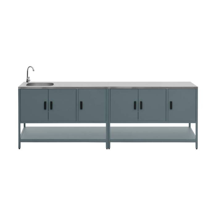 Cuisine extérieure 2 modules en acier inoxydable bleu gris