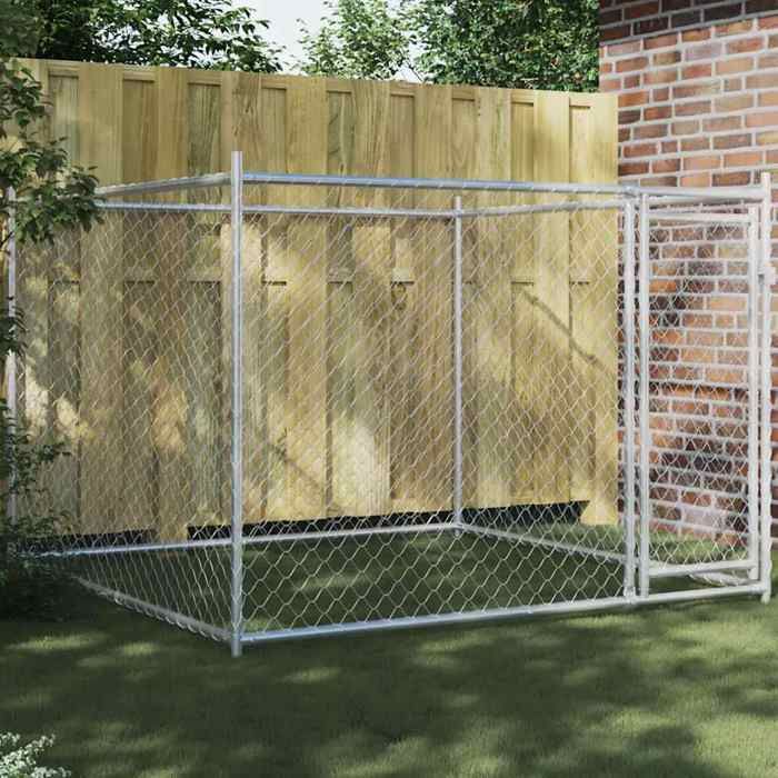 Gris Cage pour chiens (1pc) - Niches & enclos - avec porte gris 2x2x15 m acier galvanisé A1582