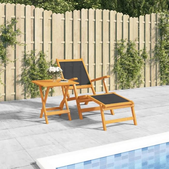 Chaise longue dextérieur avec table - vidaXL - Acacia massif - Textilène - Dossier réglable - Design pliable