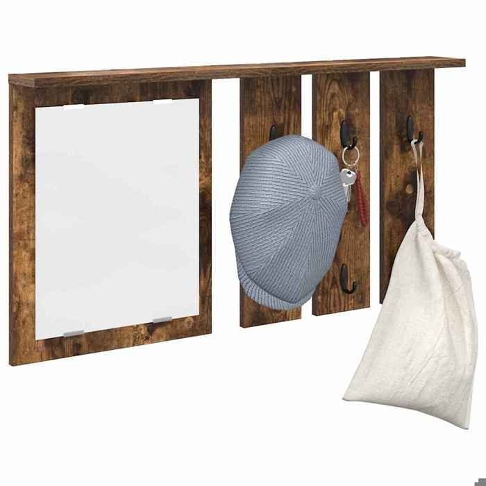 [96642]Porte-manteau mural - MEUBLECHIC - Meuble d’Entrée pour vêtements - avec étagère Chêne fumé 85x10x45 cm Poids:6.67 Kg