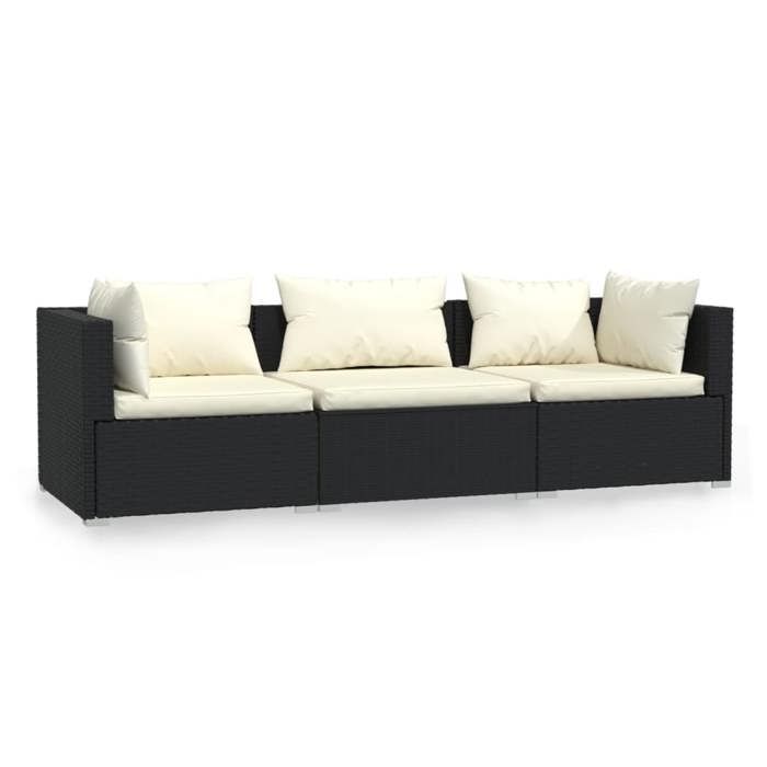 SALE 2026Meuble dExtérieur arrière-cour Noir - Canapé 3 places avec coussins Noir Résine tressée 70x70x60 5cm 25.6 Kg 765950