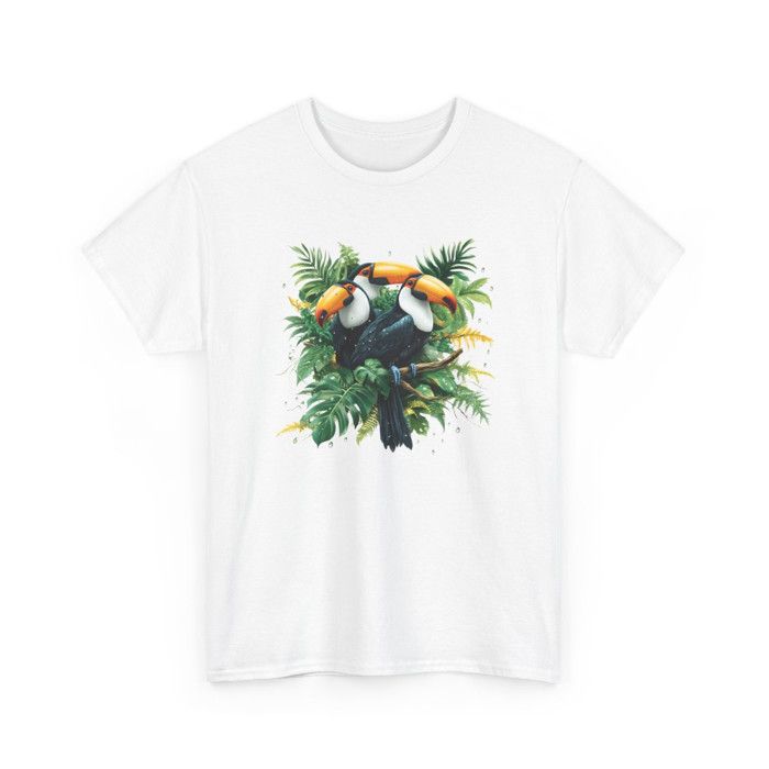 Tee Shirt Toucans Tropicaux Jungle – T-shirt Oiseaux Exotiques Nature Tropicale Blanc Gris Noir : Couleur - Blanc Taille - S