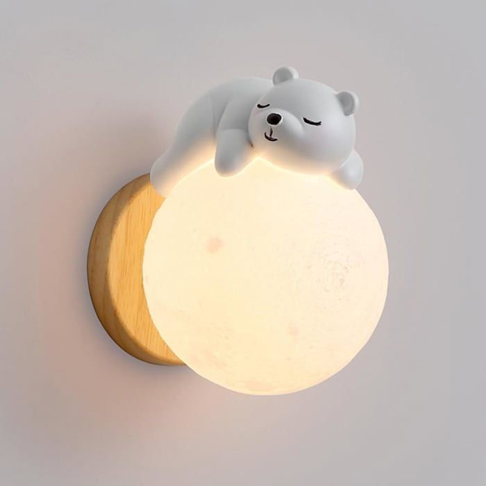 Applique Murale Chambre dEnfants - Lune Moderne en Bois et Résine Ours - Abat-Jour PLA G9 Créatif pour Chevet et Décor Label