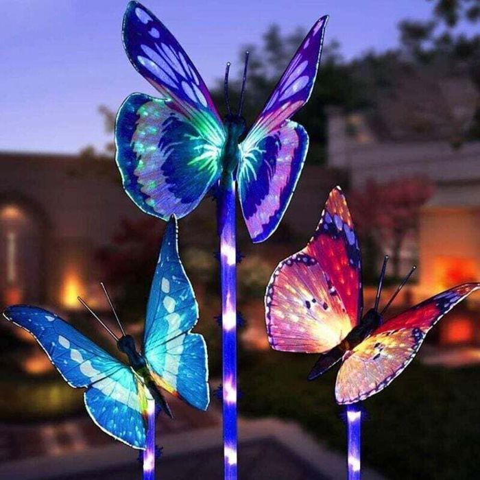 Lampes de jardin solaires décoratives dextérieur lot de 3 lampes de jardin à énergie solaire avec papillon multicolore LED change