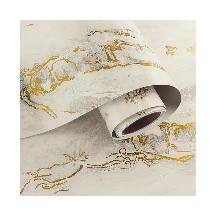 Marbre Beige et Or Mat 40cmx200cm Papier Peint Autocollant Mural Papier Adhésif Décoratif Marbre pour Meuble Cuisine e PAPIER PEINT