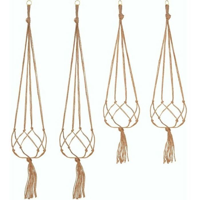 Suspension macramé pour plantes - Nosheir - Lot de 4 pièces - Longueurs: 105 cm et 90 cm - Matériau: jute naturel