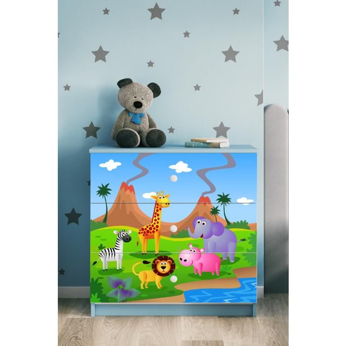 Commode enfant Safari bleue avec tiroirs - Babydreams pour une chambre moderne