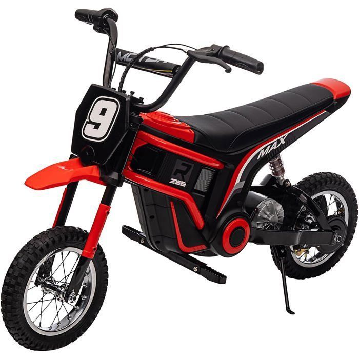 Moto Électrique Enfants 24V 350W Moto Cross 3 Vitesses Suspension Amortie Cadre Renforcé Pour 8-12 ans Max 60 kg Rouge