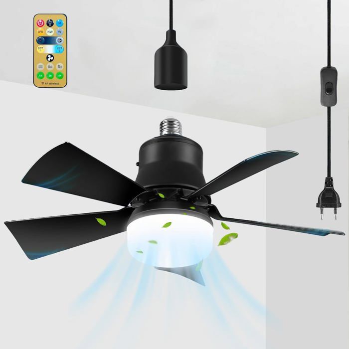 Ventilateur De Plafond Avec Lumière Et Telecommande E27 Plafonnier Ventilateur Avec Prise 5 M De Câble Petit Dimmable Ventilateur