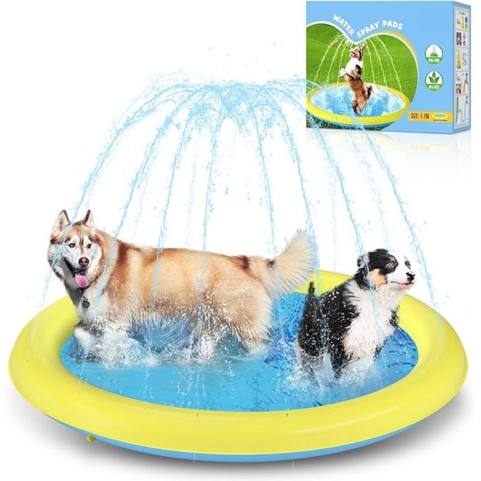 Piscine pour Chiens Grande D170cm/67in 0.55cm Épaississant Tapis de Jeu deau pour Chiens avec Éclaboussures et Antidérapant