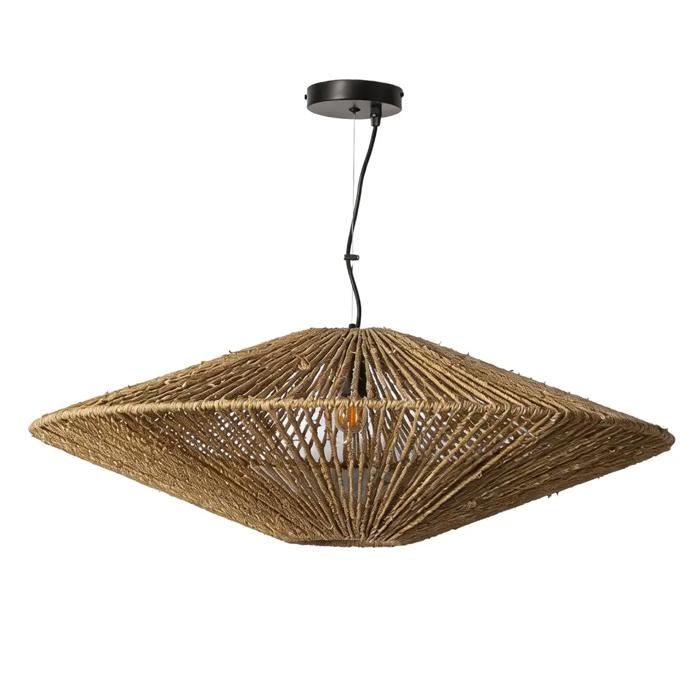 Suspension Oasis Ø80 cm en Fibre Végétale Tressée Style Bohème Naturel Câble Réglable Douille E27