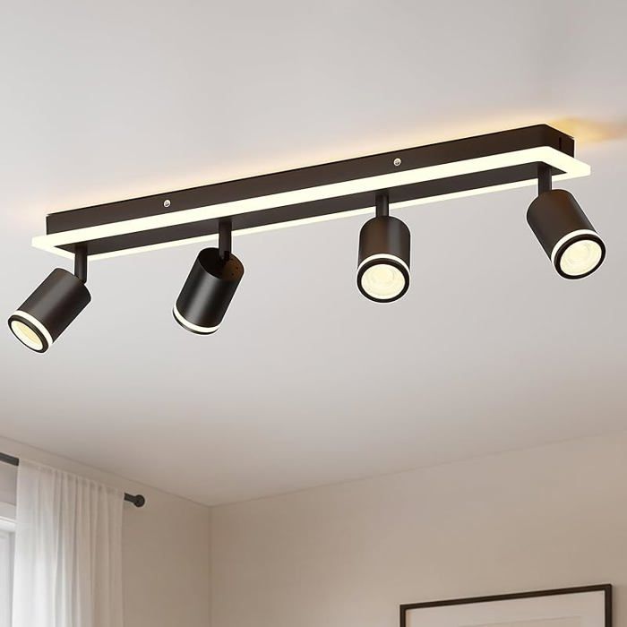 Luminaire Plafonnier LED 4 Spot de Plafond Salon Noir GU10 Luminaires Intérieur 4 Spots-Rectangulaire Abat-jour en Pc - Noir